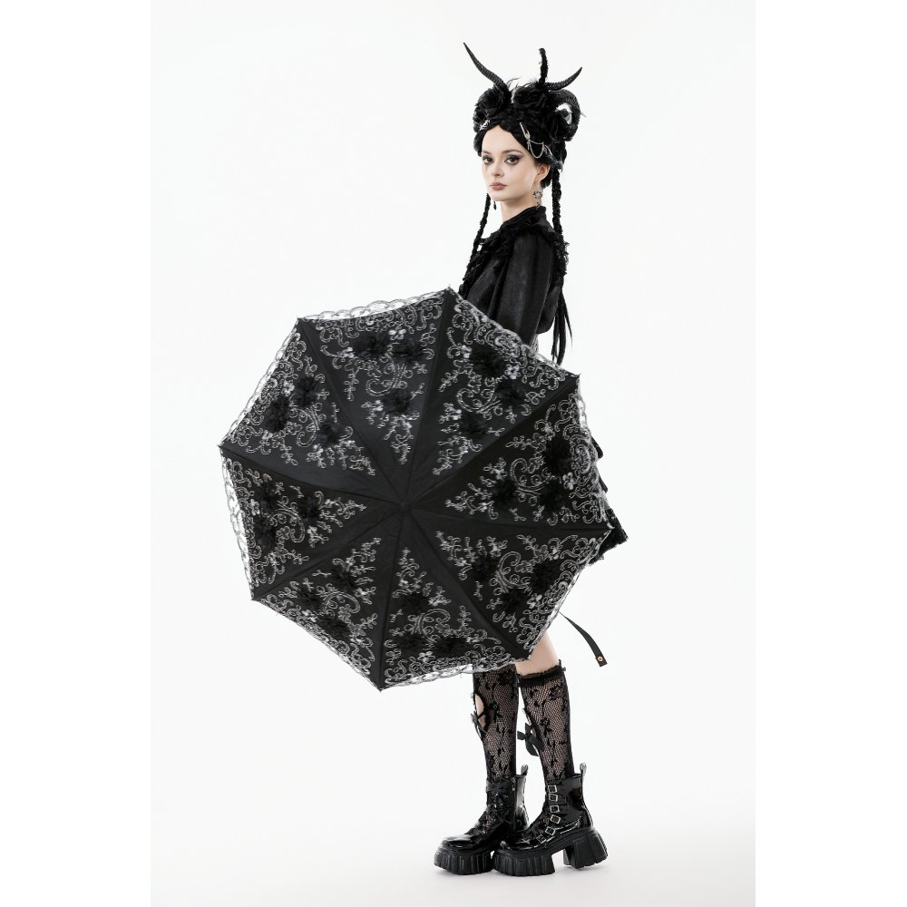 Dark in Love - Lolita Elegant Embroidered DoubleLayer Folding Parasol - Zwart
